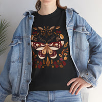 Moth and Flowers Tee, Brown Moth Shirt, Floral Nature T-Shirt, Hand Drawn Botanical Top, Boho Insect Tee, Unisex Cotton Shirt