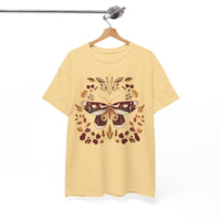 Moth and Flowers Tee, Brown Moth Shirt, Floral Nature T-Shirt, Hand Drawn Botanical Top, Boho Insect Tee, Unisex Cotton Shirt