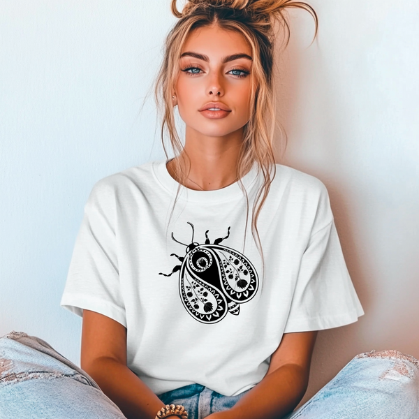 Paisley Beetle Tee, Unisex T-Shirt, Nature Bug Shirt, Boho Graphic Top, Insect Lover Gift, Hand Drawn Illustration