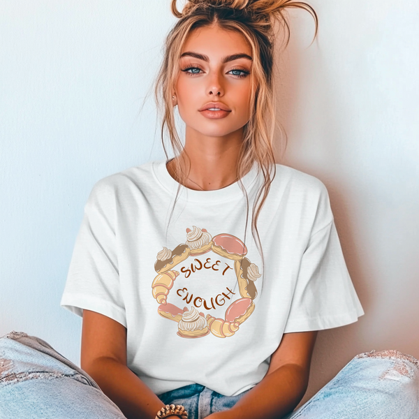 Sweet Enough Pastry Wreath T-Shirt, Unisex Baking Tee with Croissant, Donut & Cake, Dessert Lover Gift, Cute Foodie Shirt