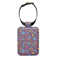 Wild flowers with dandelions luggage tag in dark pink