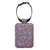 Wild flowers with dandelions luggage tag in dark pink
