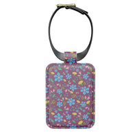 Wild flowers with dandelions luggage tag in dark pink