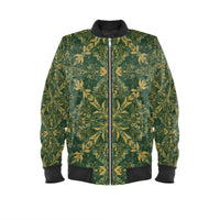 Mens Bomber Jacket Green Ornamental Pattern
