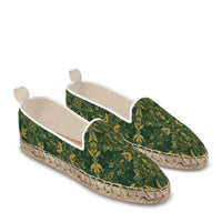 Green and yellow ornamental pattern loafer espadrilles shoes