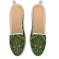 Green and yellow ornamental pattern loafer espadrilles shoes