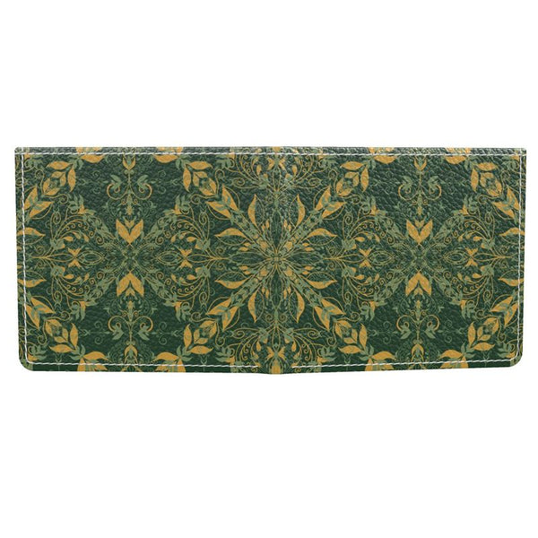 Green and yellow ornamental pattern men's wallet.