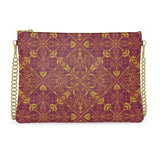 Majestic Red Yellow Leather Cross Body Bag with Chain