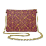 Majestic Red Yellow Leather Cross Body Bag with Chain