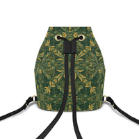 Bucket Backpack in green ornamental pattern
