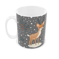 Festive Holiday Grey Mug with Cute Reindeers