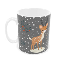 Festive Holiday Grey Mug with Cute Reindeers