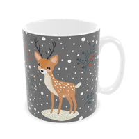Festive Holiday Grey Mug with Cute Reindeers