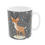 Festive Holiday Grey Mug with Cute Reindeers