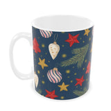 Christmas Baubles Hot Chocolate Mug in Dark Blue.