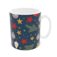 Christmas Baubles Hot Chocolate Mug in Dark Blue.