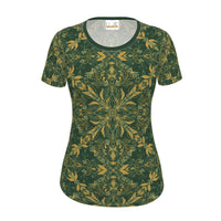 Slim Fit T-shirt in Green Yellow Ornamental Pattern