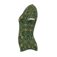 Slim Fit T-shirt in Green Yellow Ornamental Pattern