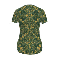 Slim Fit T-shirt in Green Yellow Ornamental Pattern