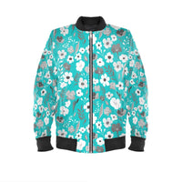 Turquoise Grey Herbage Womens Bomber Jacket