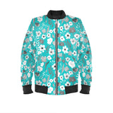 Turquoise Grey Herbage Womens Bomber Jacket