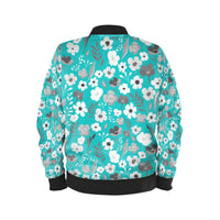 Turquoise Grey Herbage Womens Bomber Jacket