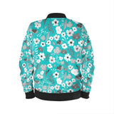 Turquoise Grey Herbage Womens Bomber Jacket