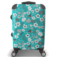 Turquoise & Grey Floral Herbage Travel Suitcase