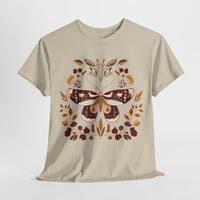 Moth and Flowers Tee, Brown Moth Shirt, Floral Nature T-Shirt, Hand Drawn Botanical Top, Boho Insect Tee, Unisex Cotton Shirt