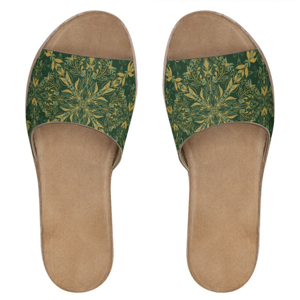 Majestic Green Yellow Leather Sliders