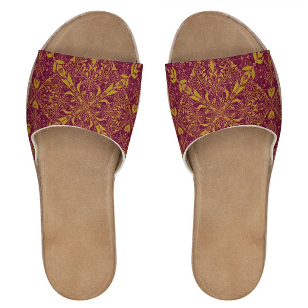 Majestic Red Yellow Leather Sliders