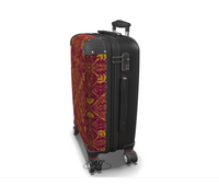 Red and yellow ornamental pattern suitcase.