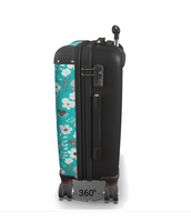 Turquoise & Grey Floral Herbage Travel Suitcase