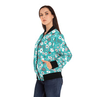 Turquoise Grey Herbage Womens Bomber Jacket