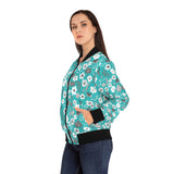 Turquoise Grey Herbage Womens Bomber Jacket